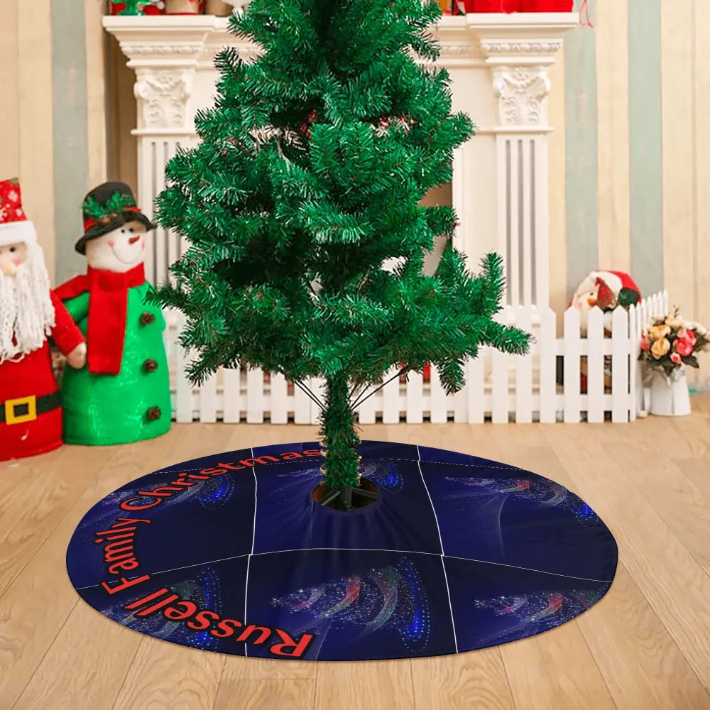 Dark Blue Christmas Custome Name Snowflake Tree Skirt for Xmas Decor Home 3 Sizes