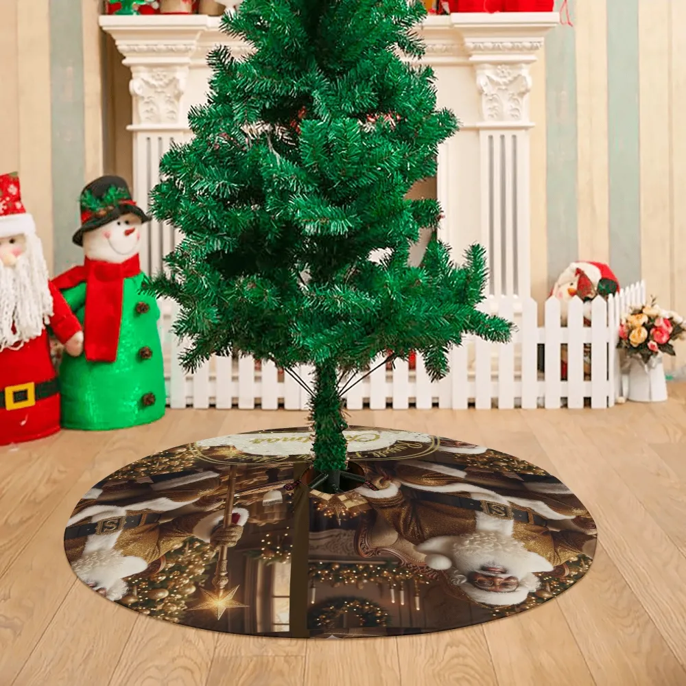 Merry Christmas Black Santa Tree Skirt for Xmas Decor Home 3 Sizes