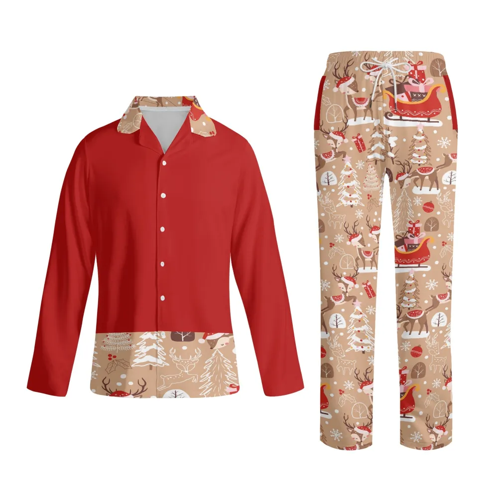 Printing Notch Collar Long-Sleeve Pajama Set