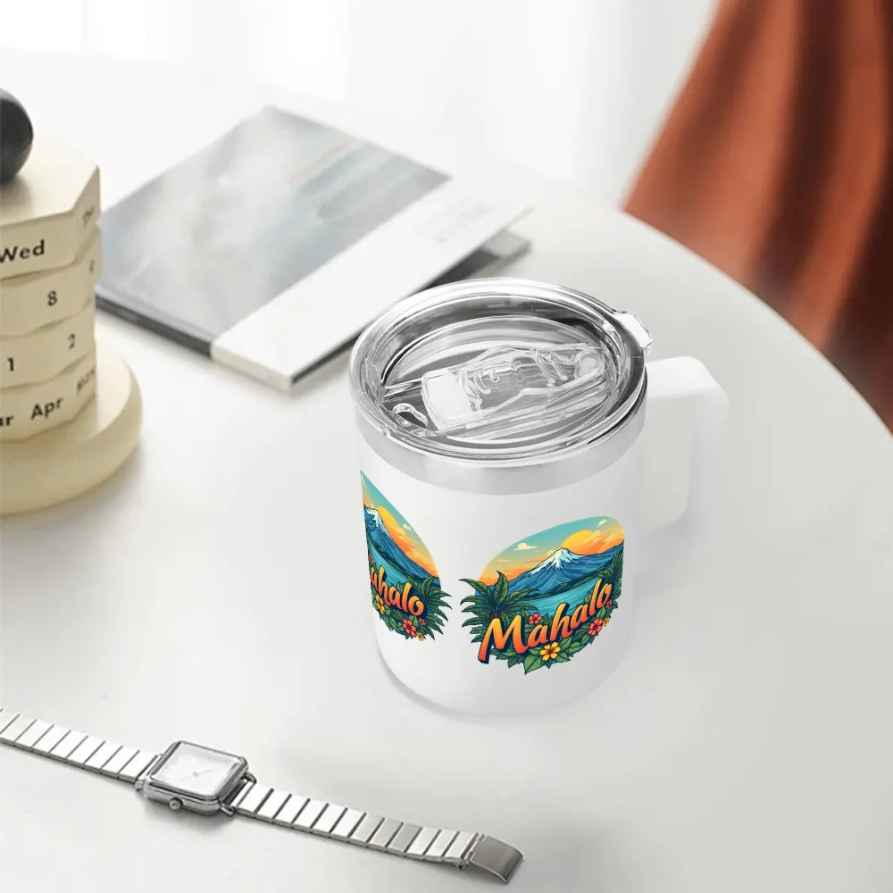 A stylish 12-ounce coffee and tea mug with a handle and lid | Perfect for daily use and special gifts for friends and family.