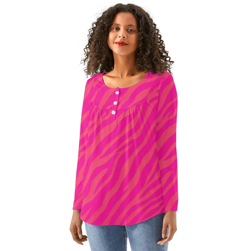 Pink-Orange Women's Long Sleeve Loose Flare Blouse – Effortless Elegance for Every Occasion