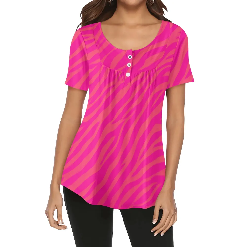 Pink-Orange Loose Women’s T-Shirt with Short Sleeves and Round Neck – Effortless Style for Every Occasion