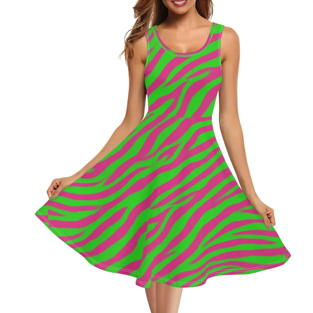 Green-Pink Tiger Stripe Dress – Unleash Your Confidence and Style with Every Step