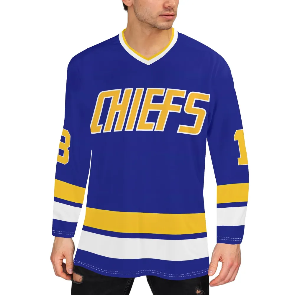 Hanson Brothers Charlestown Chiefs 18 Jeff Slap Shot Movie Men's Hockey Jersey Long Sleeve Shirt