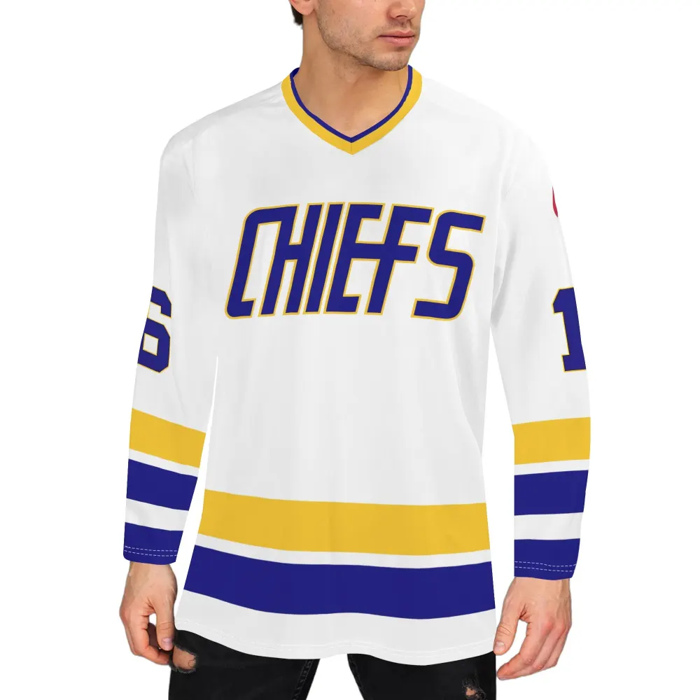 Hanson Brothers Charlestown Chiefs 16 Jack Slap Shot Movie Men's Hockey Jersey Long Sleeve Shirt