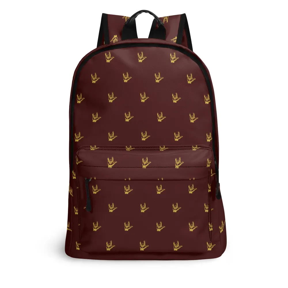 Allover ASL "I Love You" Signs: 17 Inch Twill (PU) Leather School Backpack, Great for Students