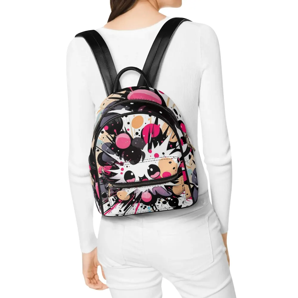 Cute Paint Splatter PU Leather Backpack