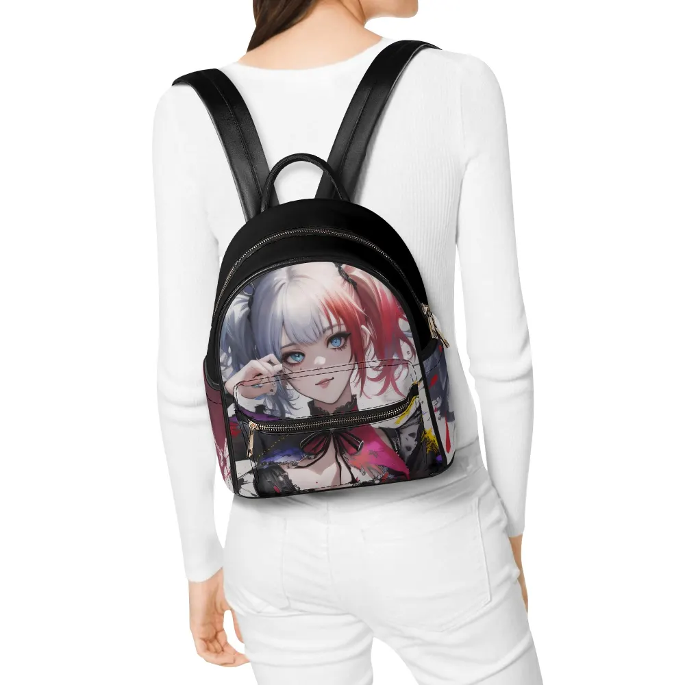 Anime Girl PU Leather Backpack