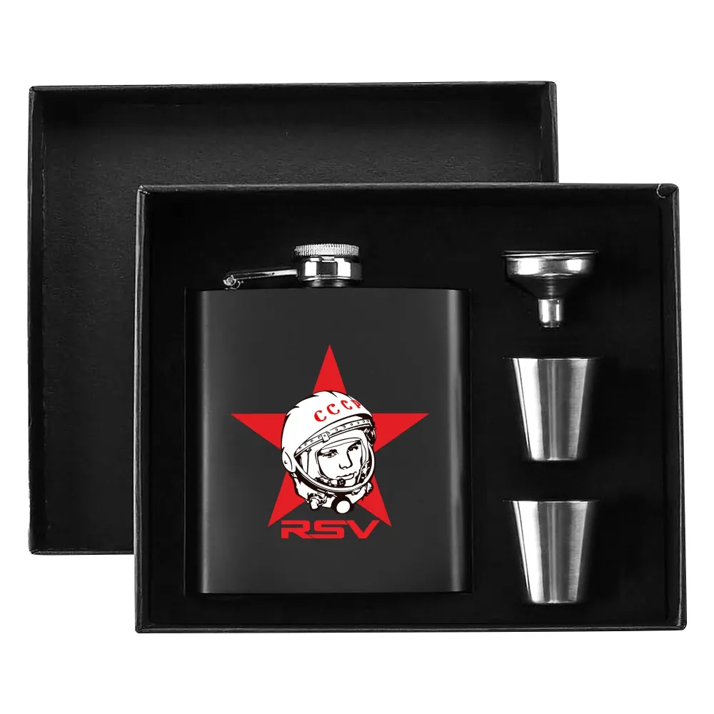 Personalized Hip Flask Set 7oz Black Stainless Steel with A Gift Box