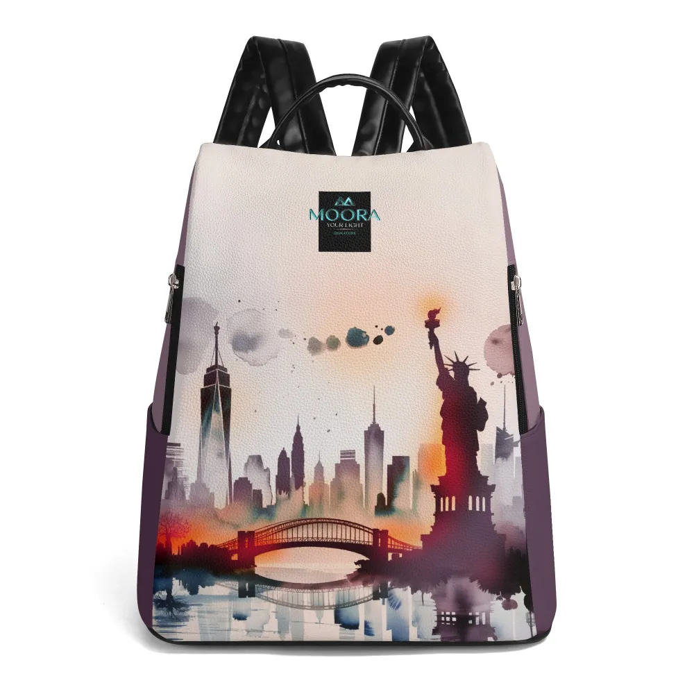 Sunset in New York -Travel PU Leather Daypack | Anti-Theft Backpack for Everyday Adventures