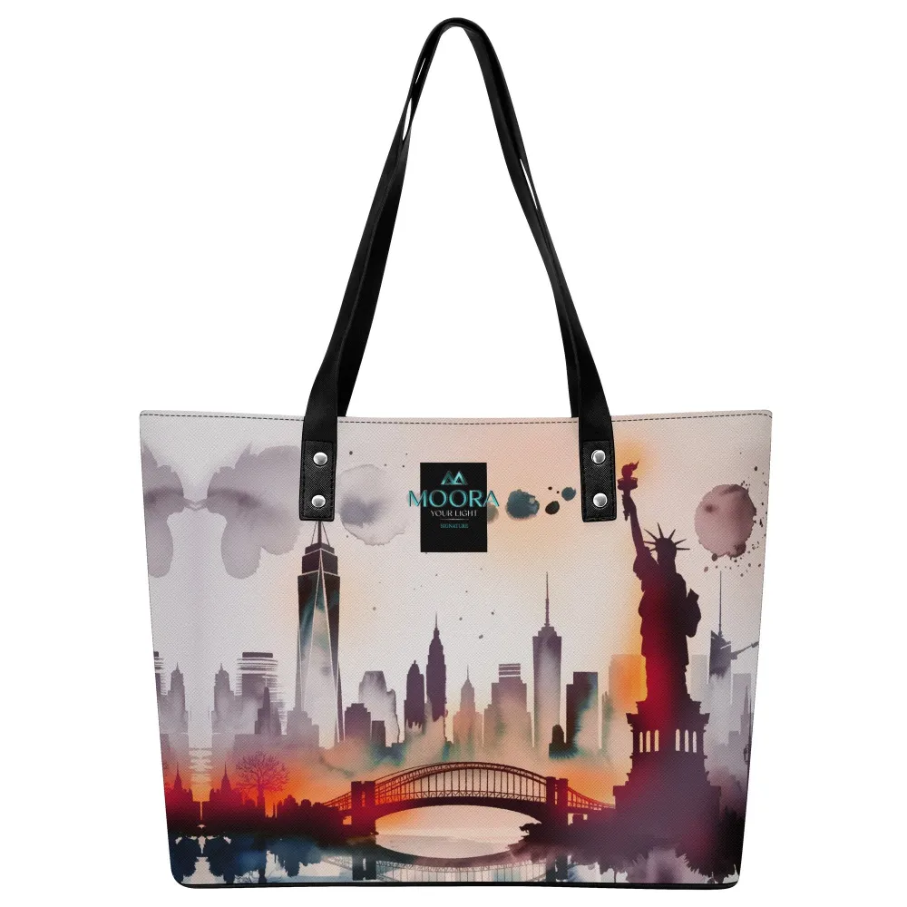 Sunset in New York - Women’s PU Leather Tote Bag with Back Zipper Pocket – Effortlessly Chic