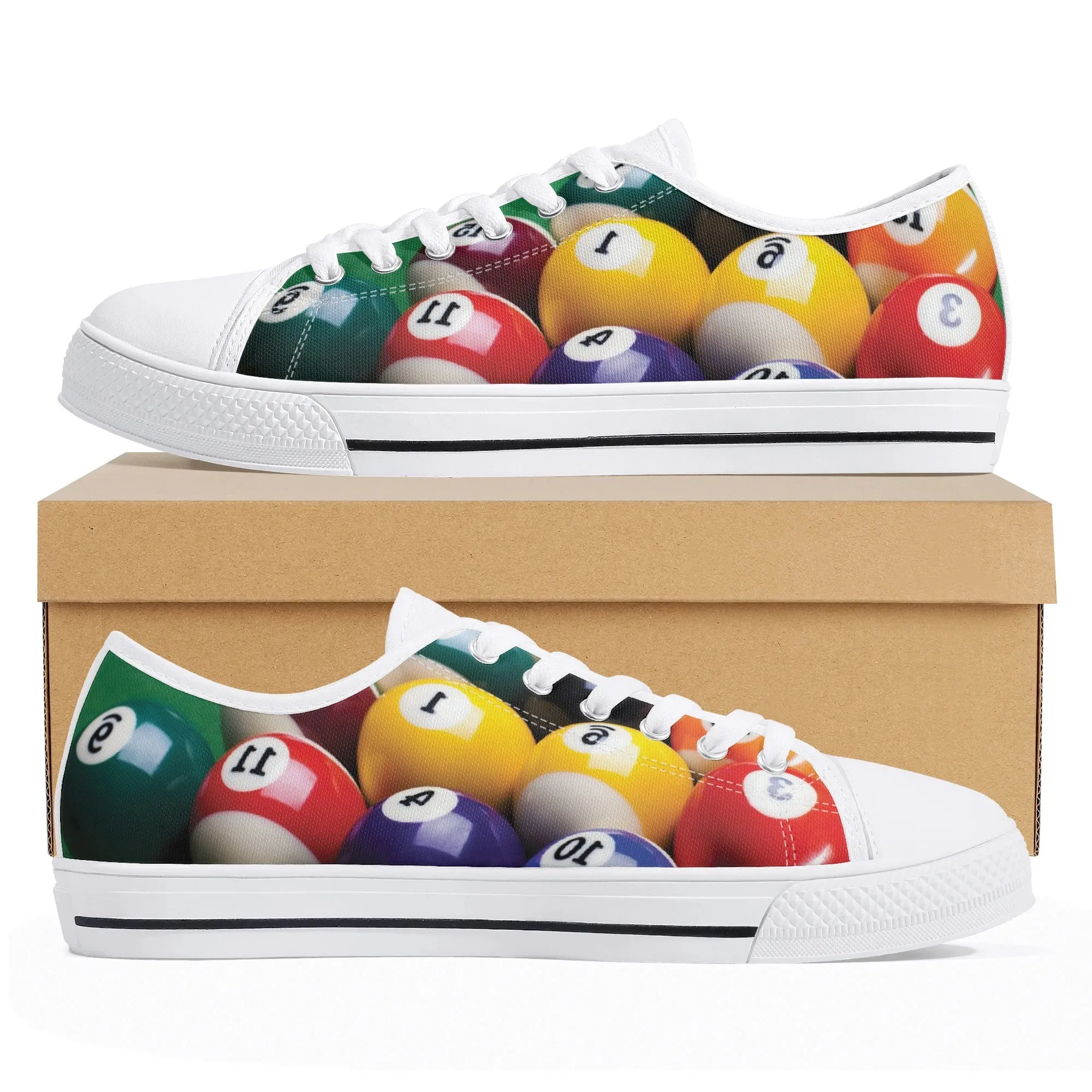 Personalized Billiard Pool Ball Shoes | Custom Name 8 Ball Low Top Canvas Sneakers | Unique Pub Game Player Gift