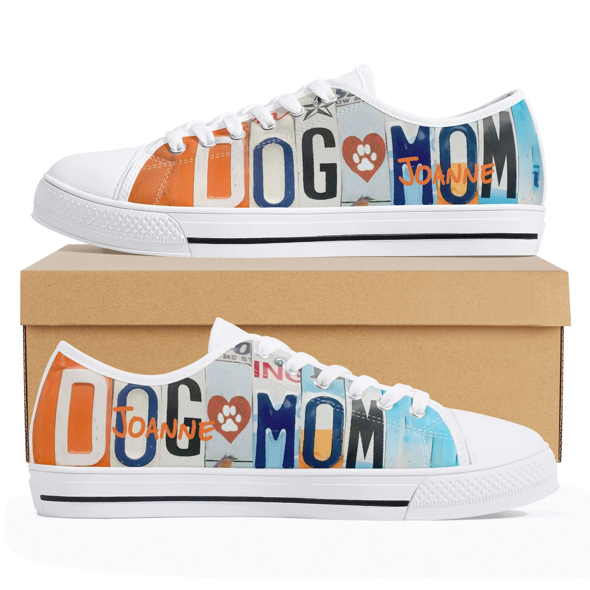 Dog Mom License Plate Shoes, Cute Dog Lover Sneakers, Women's Low Top Canvas Shoes, Funny Dog Owner Gift, Pet Parent Apparel