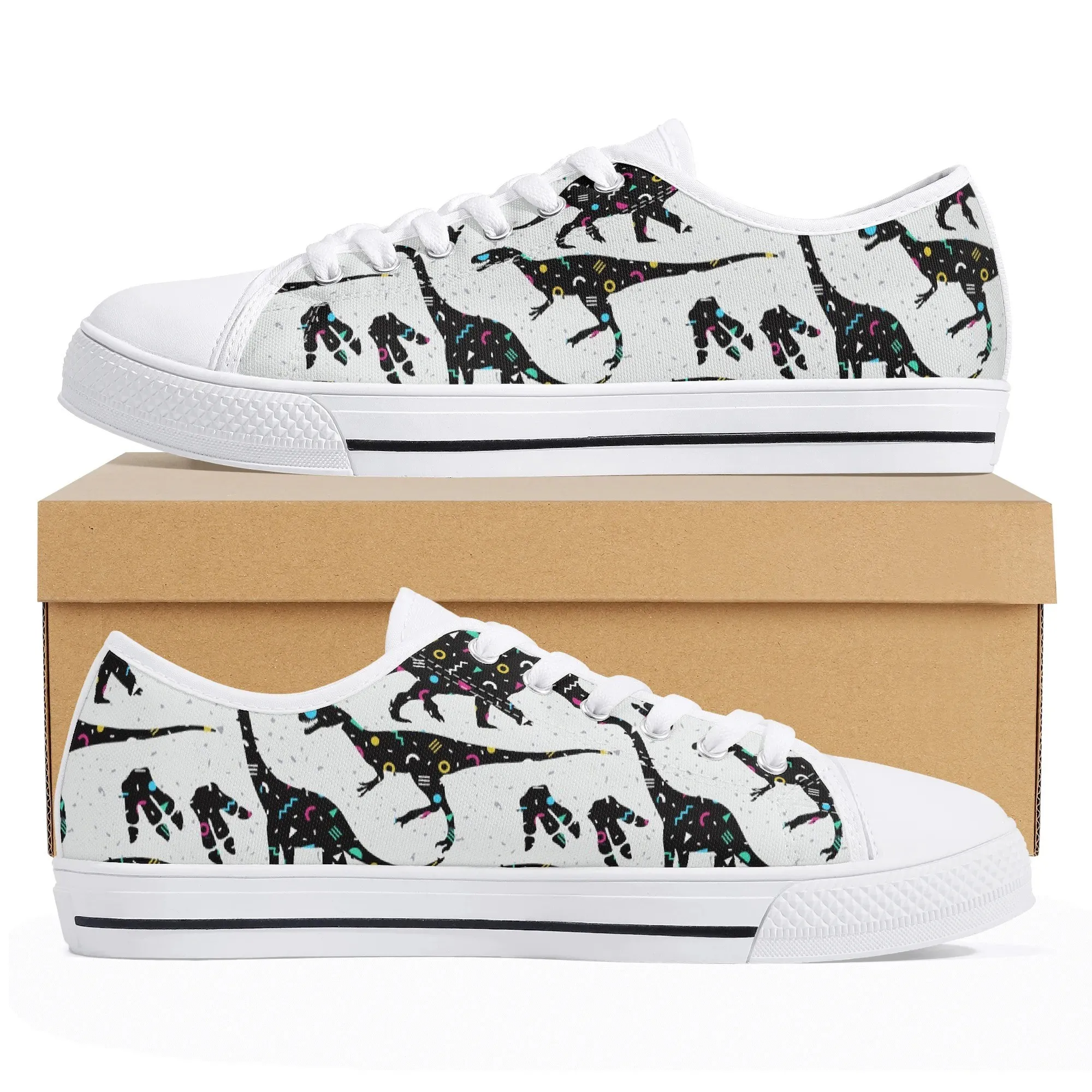 Galaxy Dinosaur Low Top Canvas Shoes, Starry Night Dino Silhouette Sneakers, Women's Space Aesthetic Platform Shoe