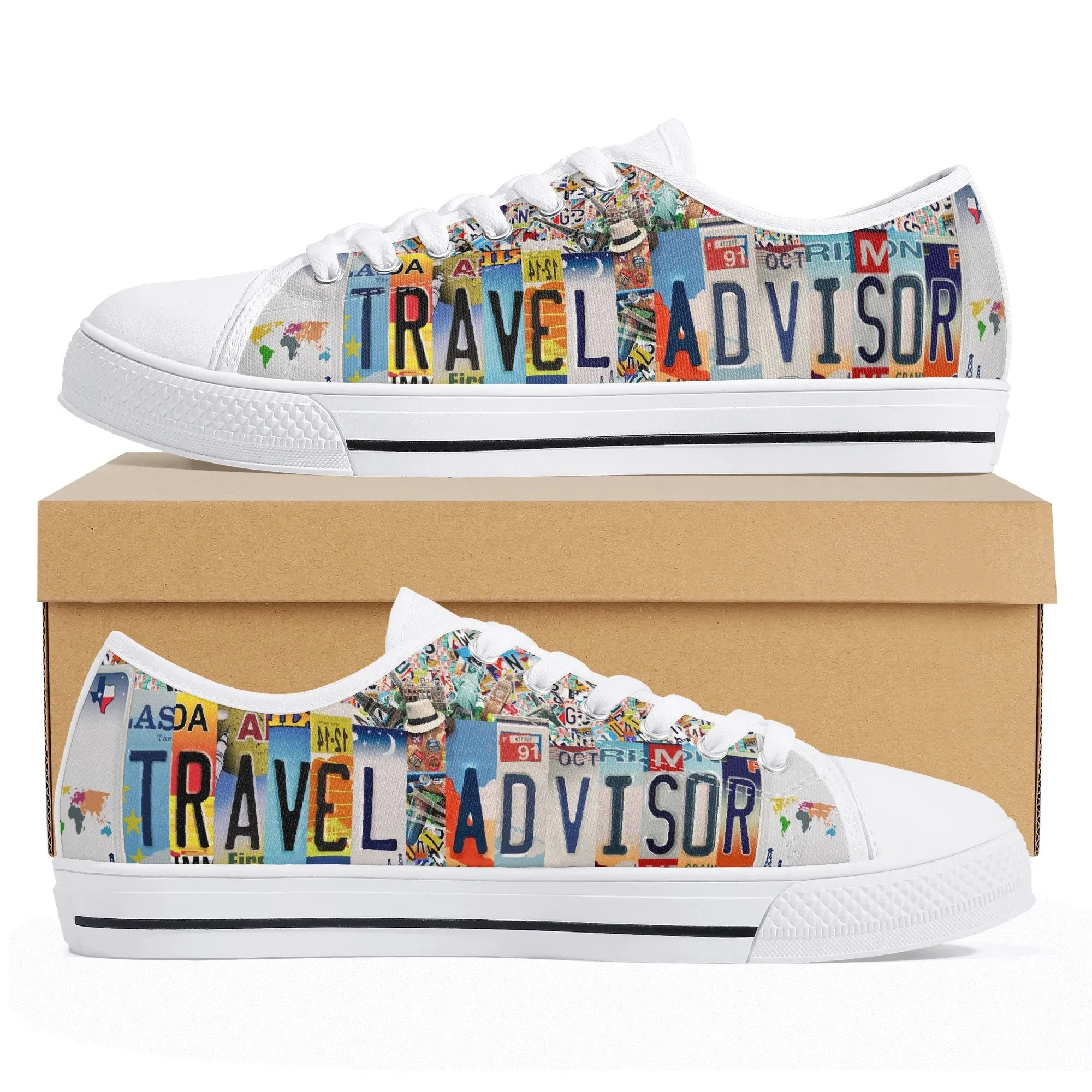 Travel Advisor Low Top Canvas Shoes For Women, Flight Attendant Gift, Travel Agent Sneakers, World Traveler Footwear for Adventurer