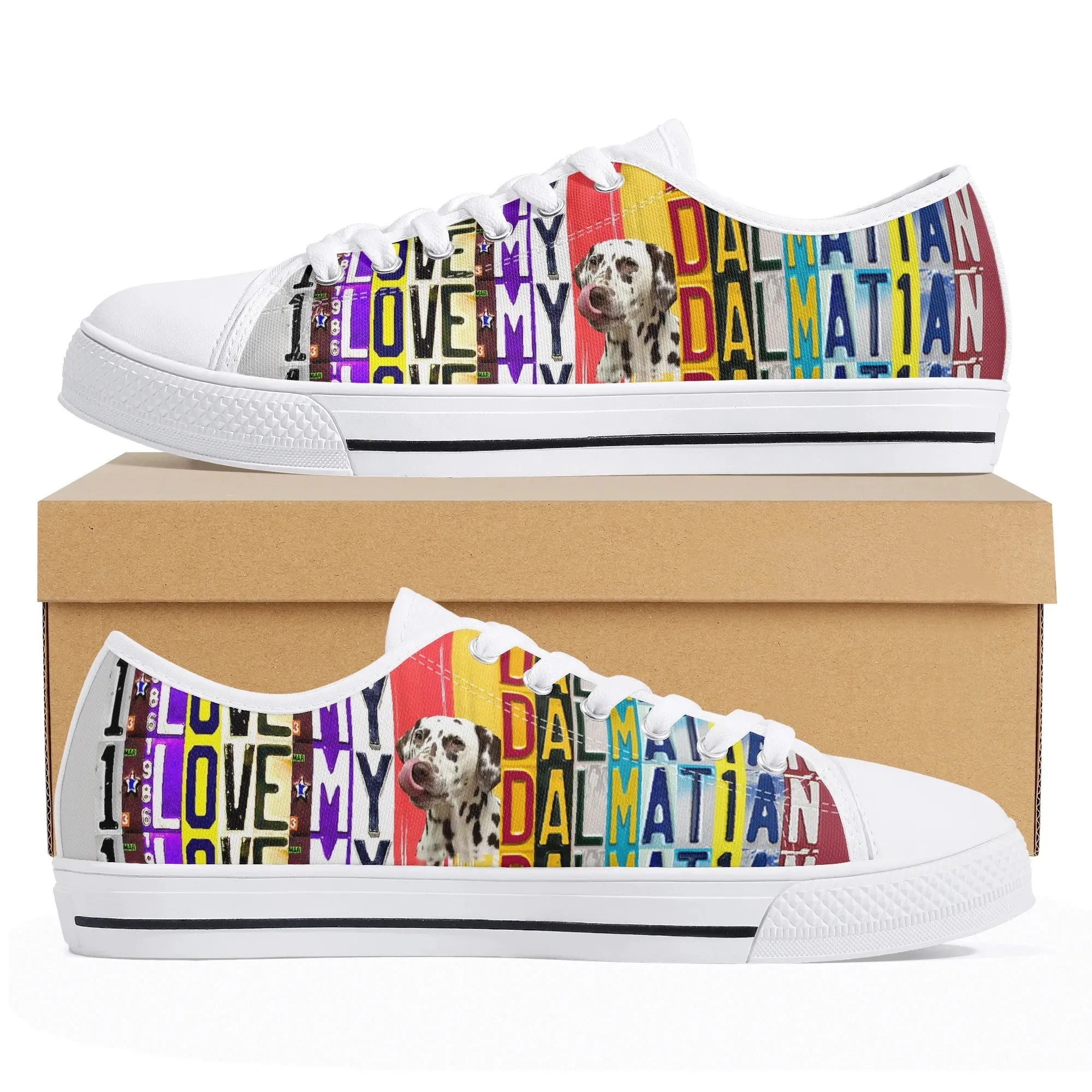 Dalmatian Low Top Canvas Shoes For Women, Dog Lover Gift For Her, Spotted Puppy Print Sneakers, Dalmatian Owner Footwear
