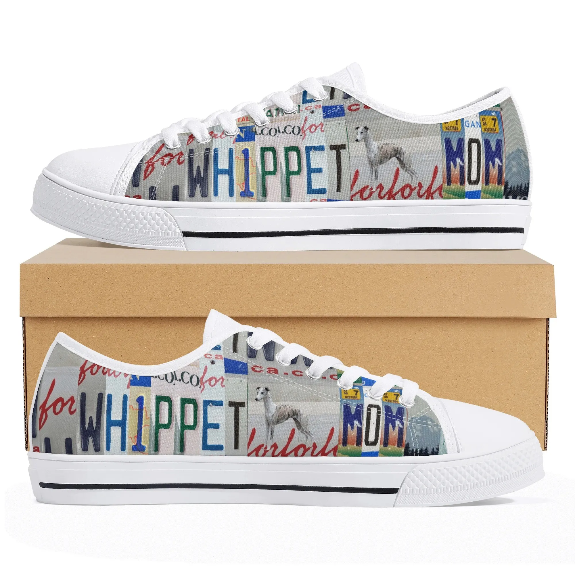 Whippet Mom Low Top Canvas Shoes, Dog Lover Gift For Her, Cute Sighthound Print Sneakers, Christmas Gift for Whippet Owner