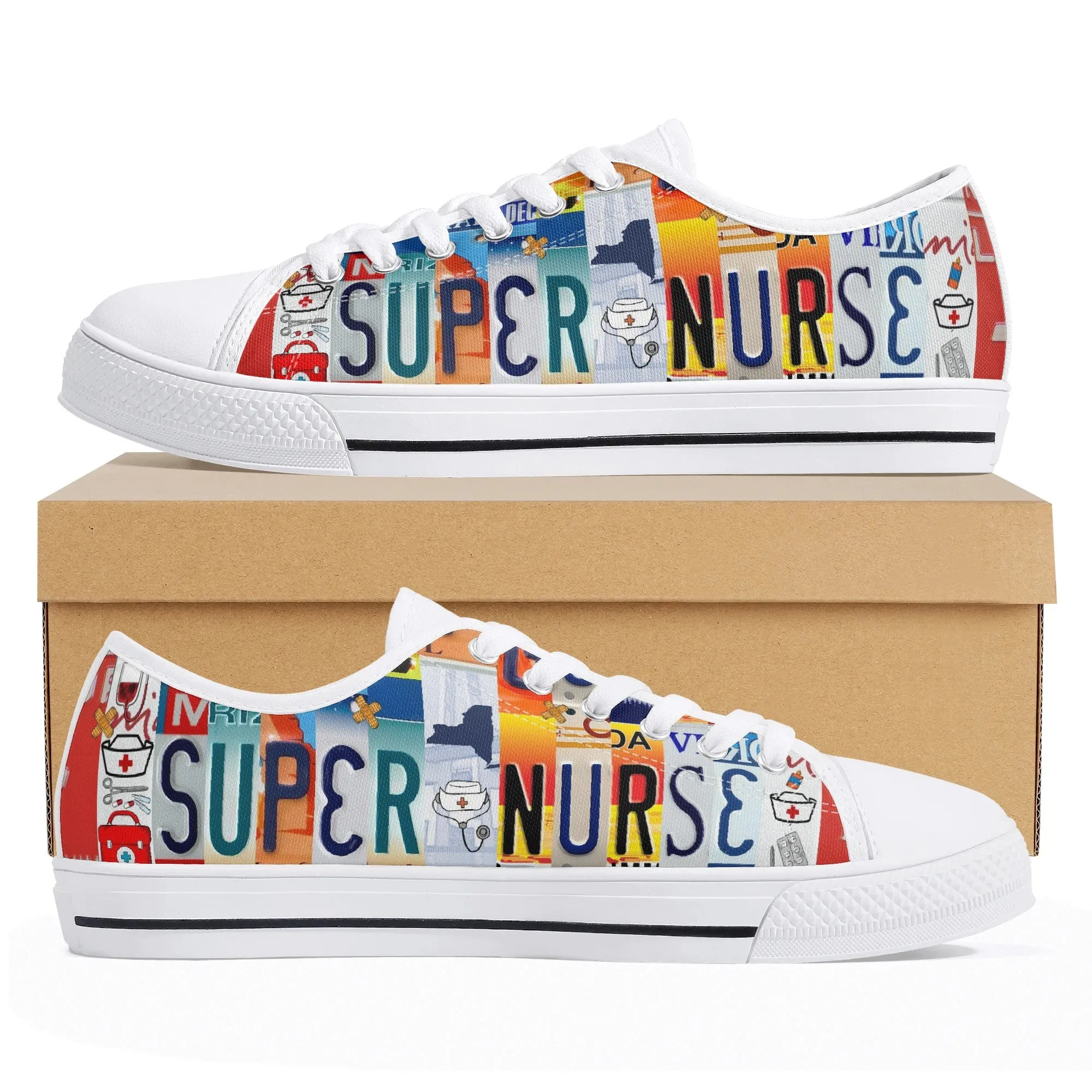 Super Nurse Low Top Canvas Shoes For Women, RN LPN Gift, Nursing School Graduation Sneakers, Healthcare Worker Art, Medical Field Footwear