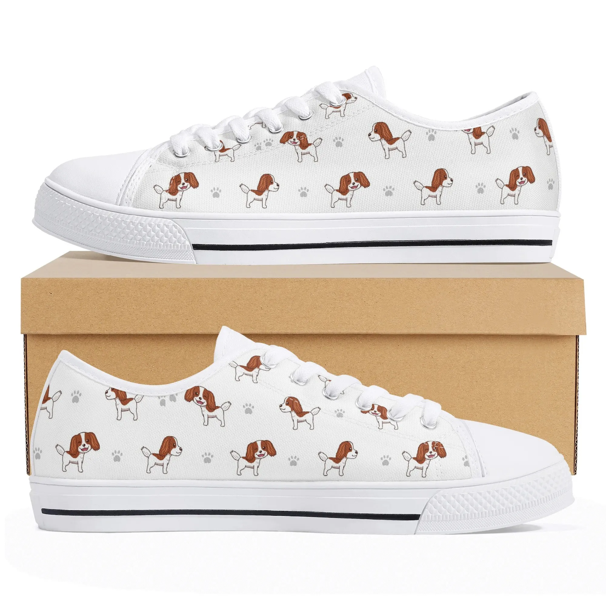 Custom Cavalier King Charles Spaniel Canvas Shoes, Women's Low Top Blenheim Puppy Sneakers, Spaniel Dog Gift, Cute Animal Lover Trainer