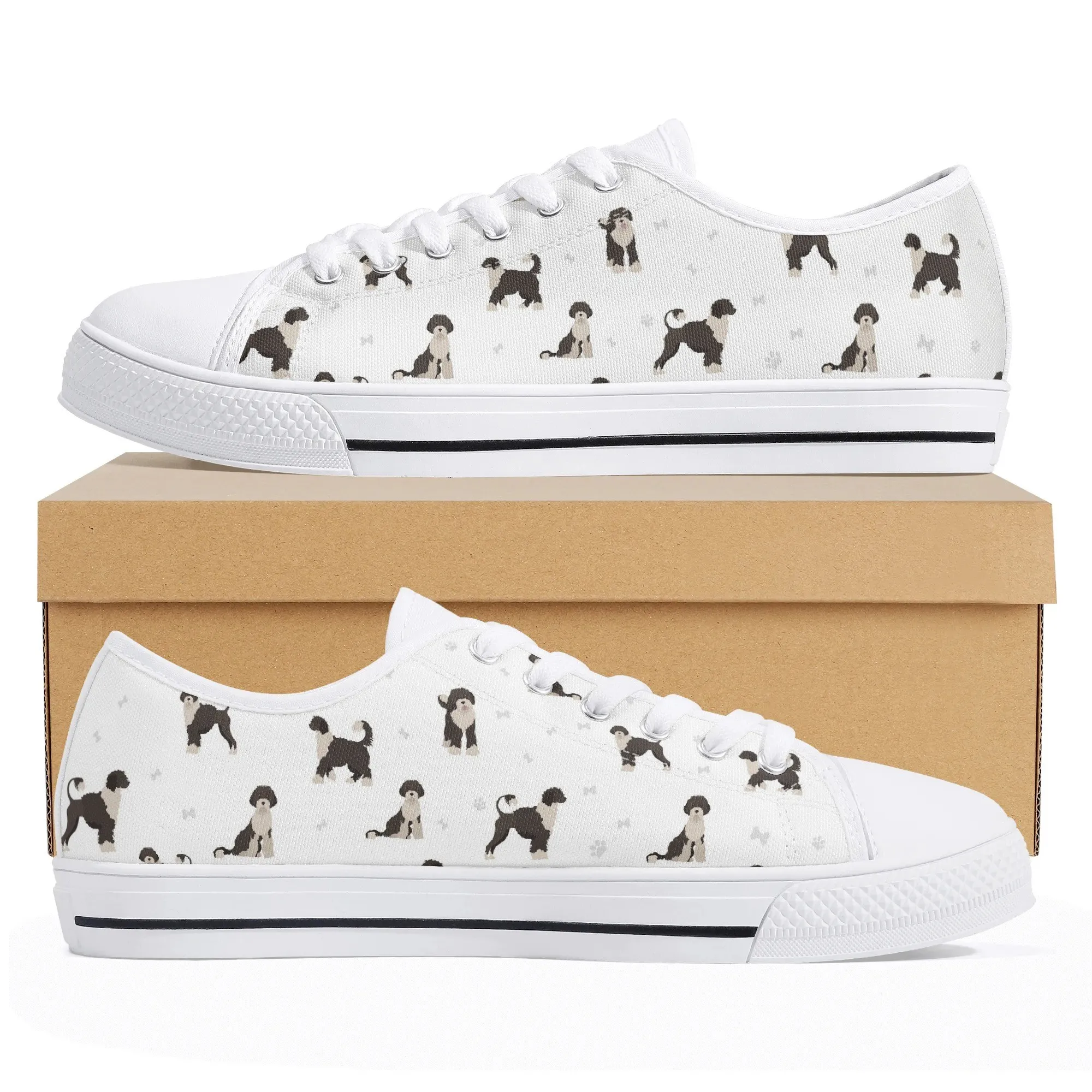 Poodle Print Canvas Shoes, Custom Low Top Poodle Mom Gift, Unisex Black Dog Trainer, Christmas Gift for Poodle Lover