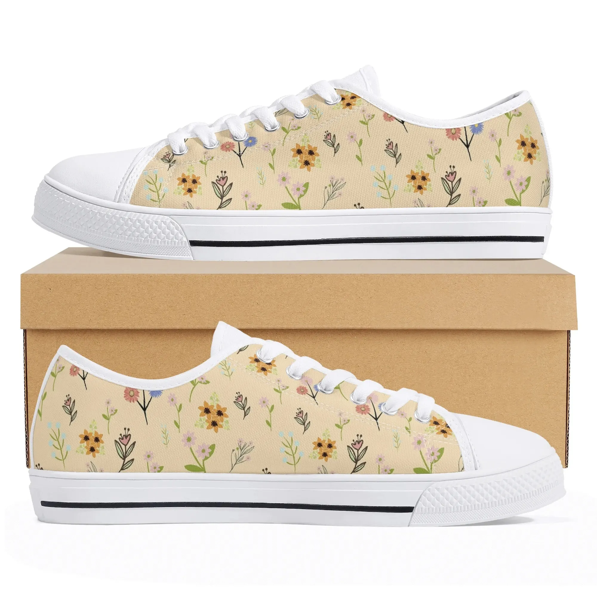 Floral Canvas Low Top Shoes for Women, Cottagecore Aesthetic Spring Summer Sneakers, Cute Botanical Pattern Shoes, Floral Gift for Her
