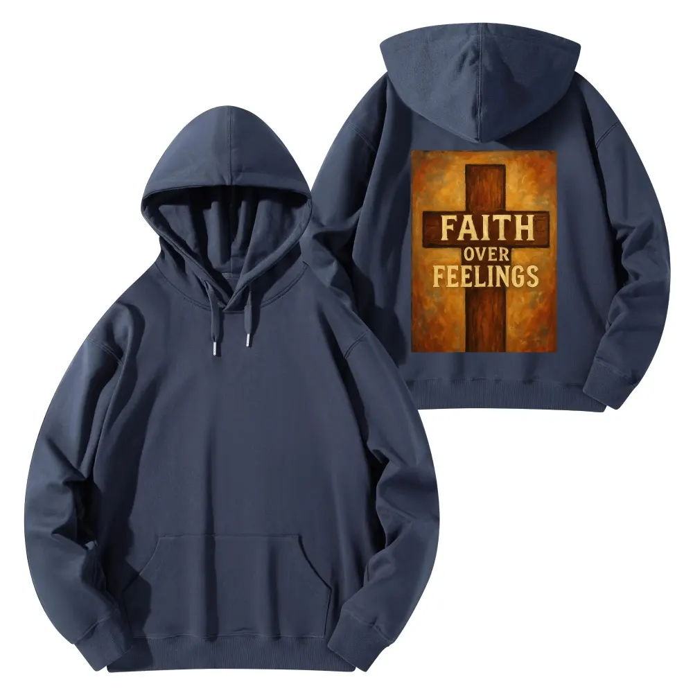 Soft Cotton Unisex Hoodie - Faith Over Feelings Graphic Print Pullover for Casual Wear (All Seasons)